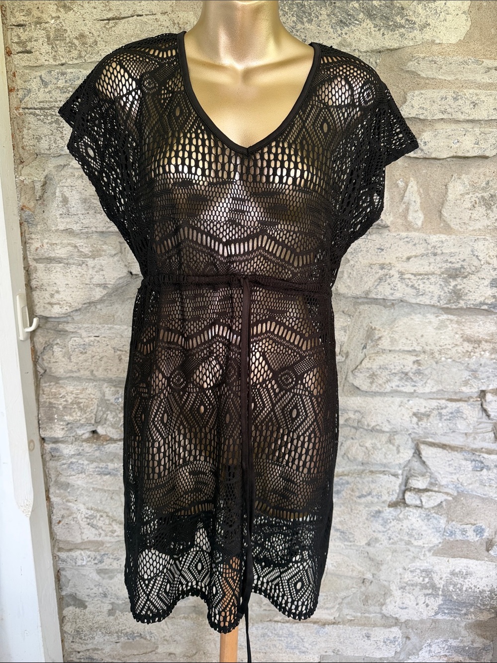 Black Crochet Swim Cover-Up Tunic